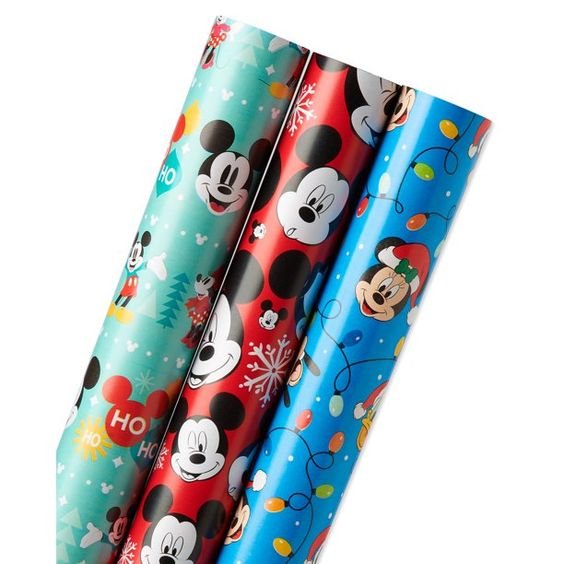 American Greetings Christmas Wrapping Paper with Gridlines, Mickey Mouse (3 Pack, 105 sq. ft.) 