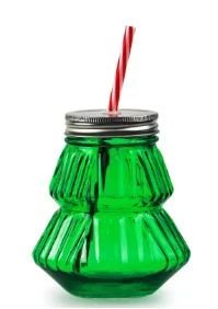Holiday Time 24 Ounce Green Glass Christmas Tree Beverage Sipper - Walmart.com