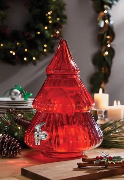 HIGH COMMISSIONADD TO FAVORITES Holiday Time 2.1 Gallon Red Glass Christmas Tree Beverage Dispenser - Walmart.com
