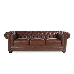 Copper Grove Kasama Chesterfield Chestnut Leather Sofa - 95"W x 40.5"D X 30.5"H - On Sale - Overs..