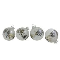 Northlight 4ct Clear and Frosted Winter Tree Glass Christmas Ball Ornaments 3.25" (80mm)