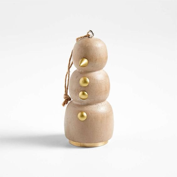 Brass and Hand-Carved Wood Snowman Christmas Tree Ornament + Reviews | Crate &amp; Barrel