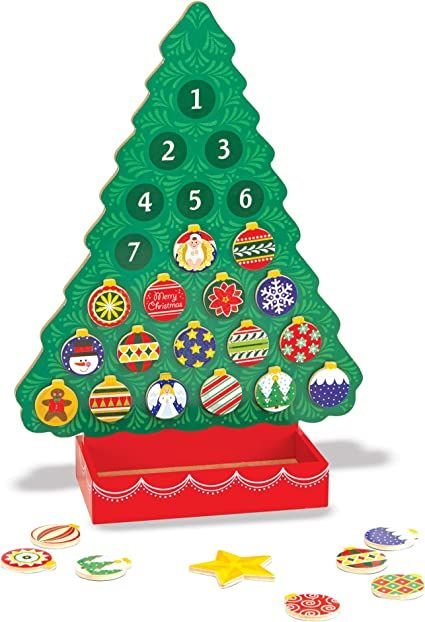 Melissa &amp; Doug Wooden Advent Calendar - Magnetic Christmas Tree, 25 Magnets - Holiday Tree Themed.