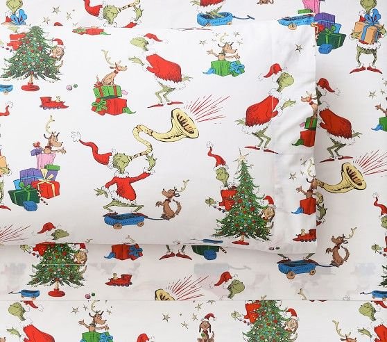 Christmas Dinosaur Glow-in-the-Dark Sheet Set &amp; Pillowcases | Pottery Barn Kids