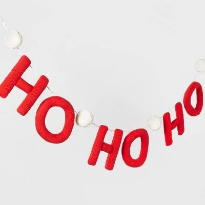 6' Fabric 'Ho Ho Ho' Oversized Garland with Poms Red/White - Wondershop™