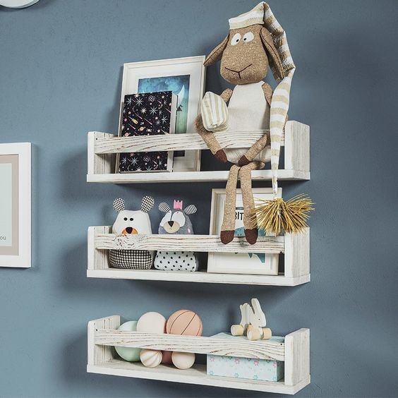 NATURE SUPPLIES Set of 3 White Nursery Room Shelves - Solid Wood Ideal for Books, Toys and Decor 