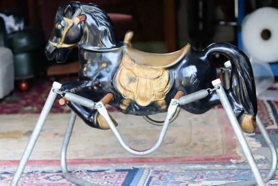 1950s Spring Horse With Wood Handles Black and Gold - Etsy