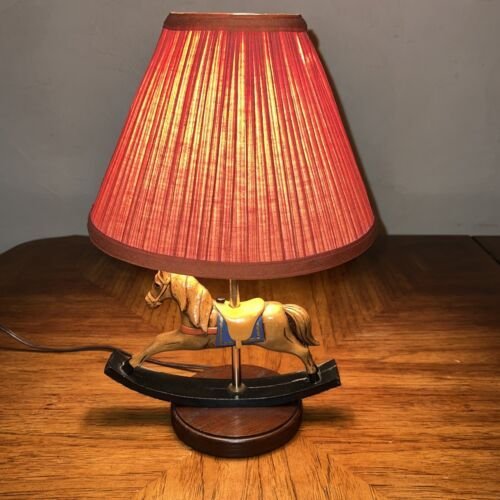 EUC Vintage Wood / Wooden Children's Nursery Bedroom Rocking Horse Lamp w/ Shade | eBay
