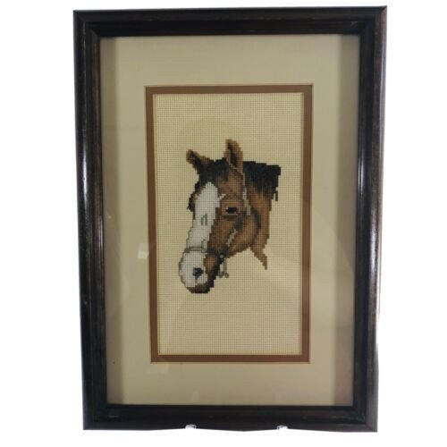 VINTAGE WOOD AND MATTED FRAMED NEEDLEPOINT EQUESTRIAN HORSE PICTURE- 14” X 10” | eBay