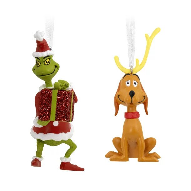 Hallmark Ornaments (Dr. Seuss How the Grinch Stole Christmas! Max and Grinch With Present), Set o...