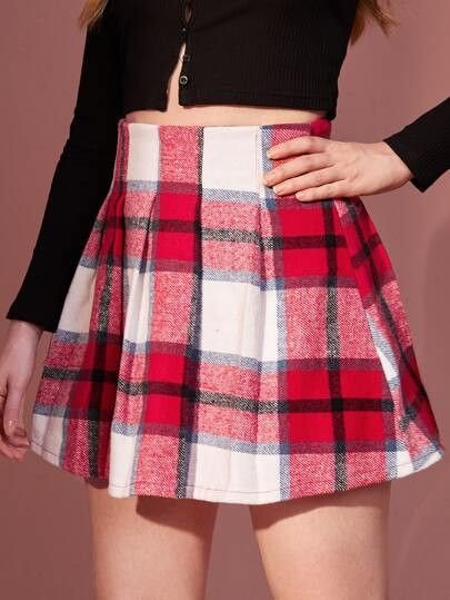 ROMWE Plaid Pleated Skirt