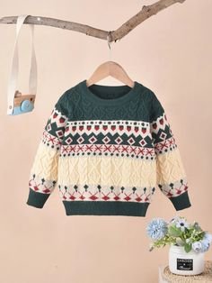 Toddler Boys Geo Pattern Cable Knit Sweater