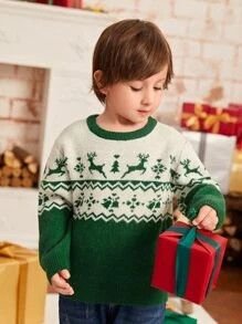 SHEIN Toddler Boys Christmas Pattern Sweater 