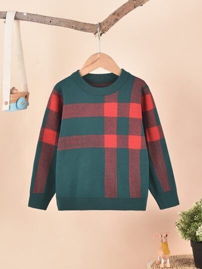 Toddler Boys Plaid Pattern Sweater 