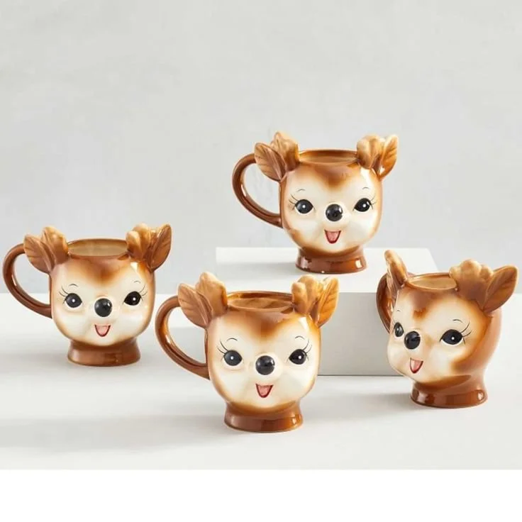 ADD TO FAVORITES Cheeky Reindeer Shaped Handcrafted Ceramic Mugs