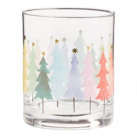 Rainbow Trees Double Old Fashioned Glass Set of 2