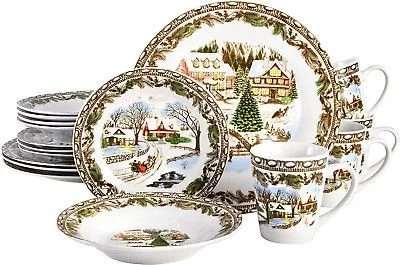 Gibson Home Christmas Toile 16 Piece Dinnerware Set, Multicolor - 85081251824 | eBay