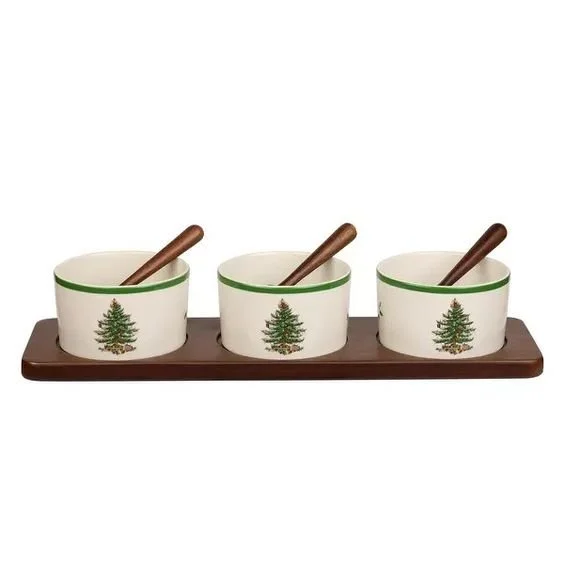 Spode Christmas Tree 7 Piece Condiment Bowl Set - 15" Tray/ Bowl: 2x4” 9 oz. - Overstock 