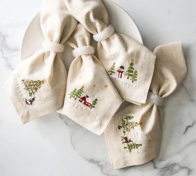 ADD TO FAVORITES Christmas in the Country Embroidered Cotton/Linen Napkins - Set of 4