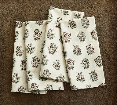 Sophia Floral Block Print Cotton Napkins - Set of 4