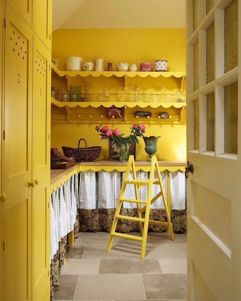 This yellow is a little brighter than I'm wanting but I love the overall feel and layout in this space.