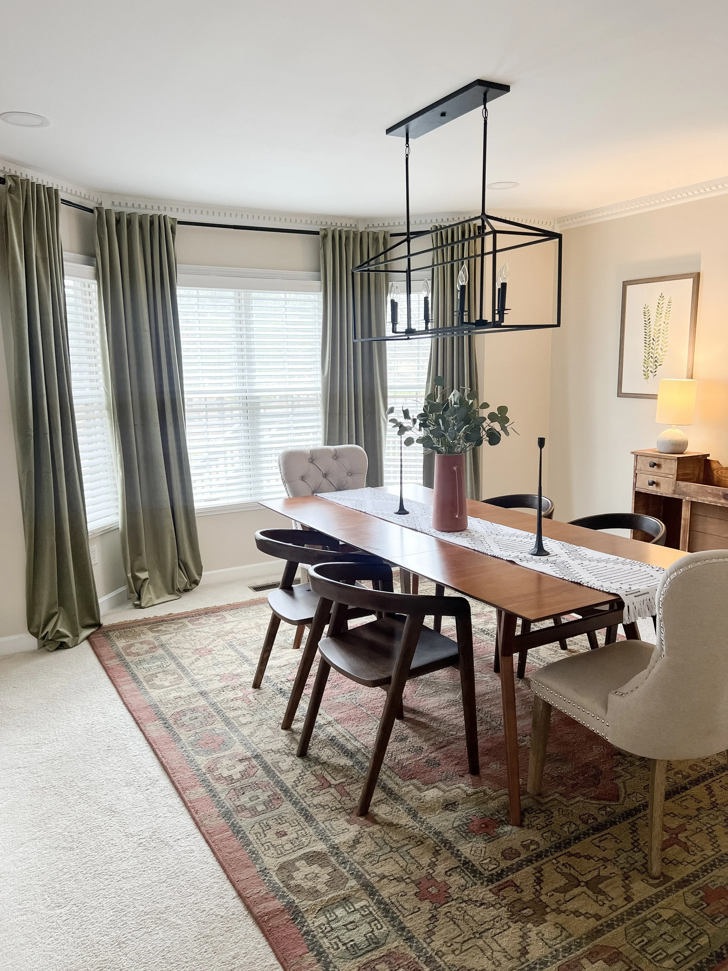 How to Hang Bay Window Curtains + My Favorite Sage Green Curtains ...