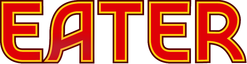 The word "EATER" in large, bold red letters with a yellow outline on a black background.