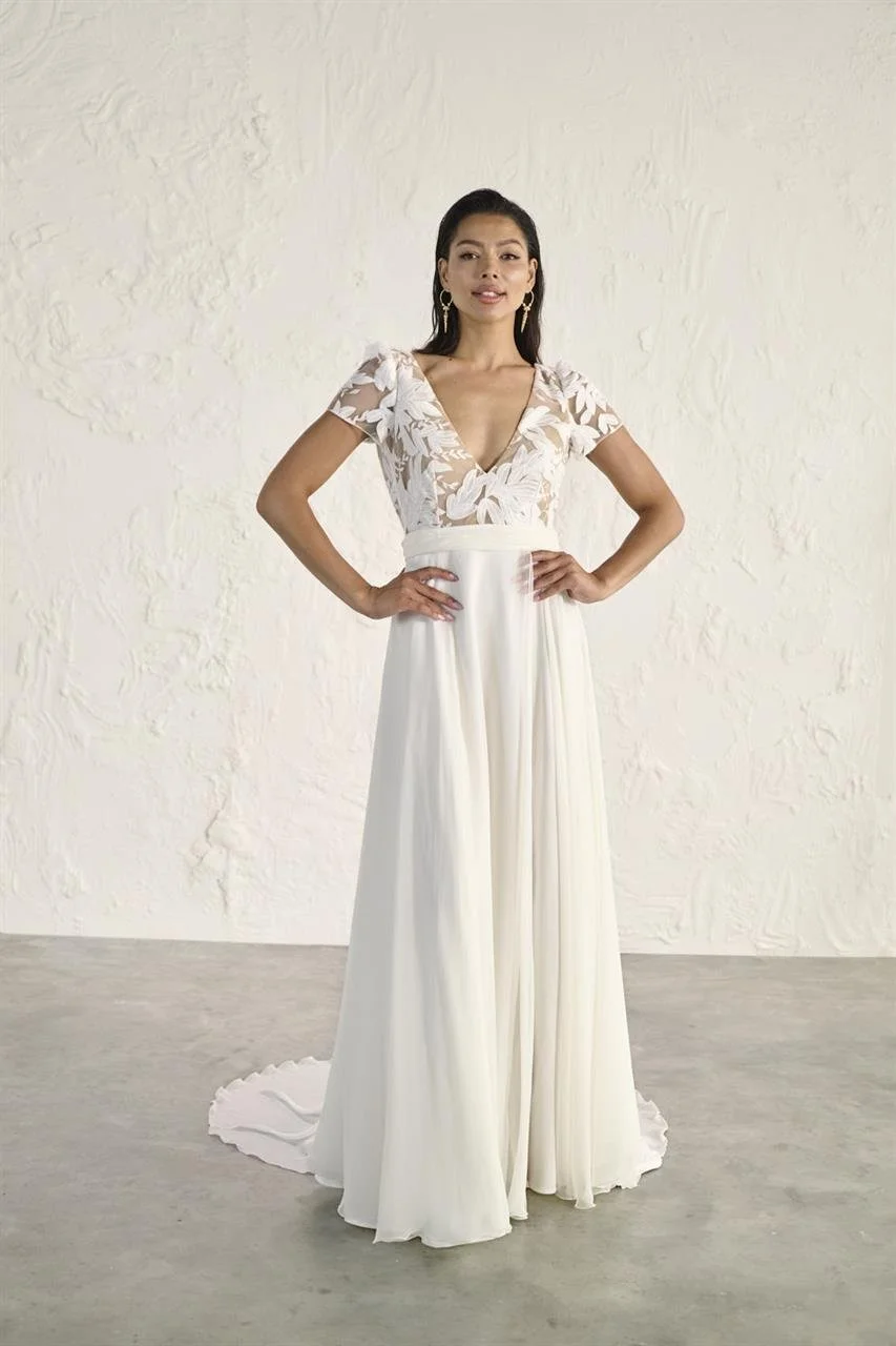 Boho lace a line wedding dress
