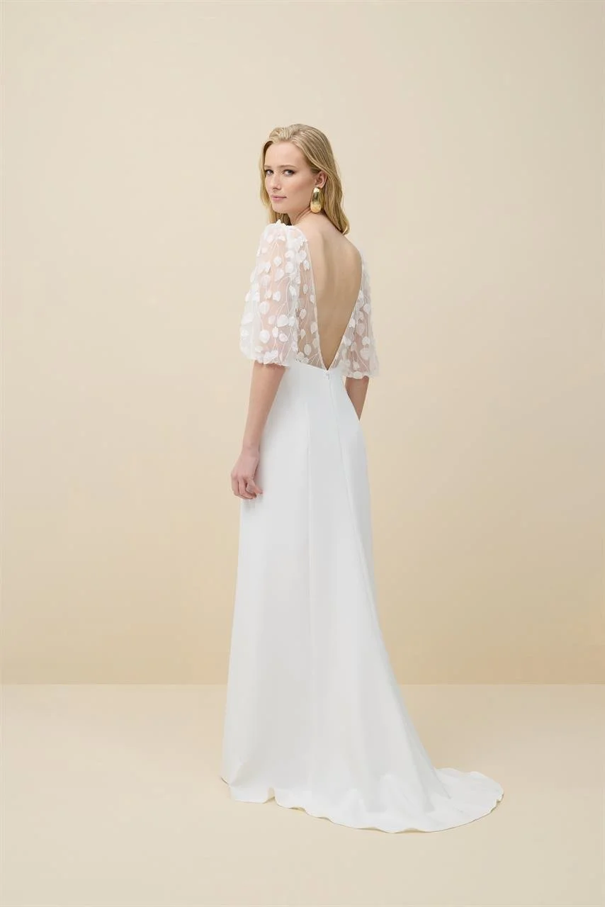 Boho lace a line wedding dress