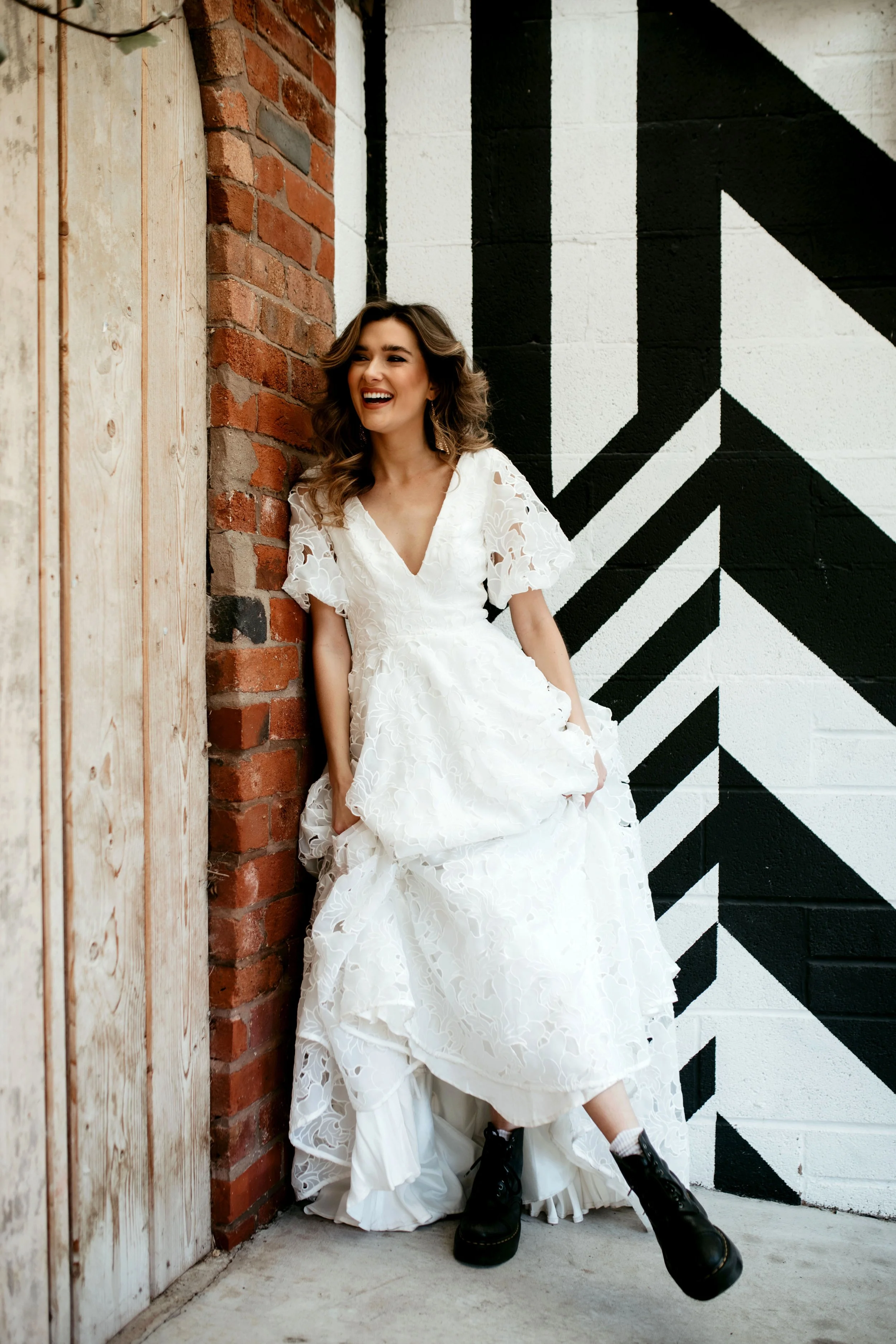 Square neck wedding dress with puff sleeve