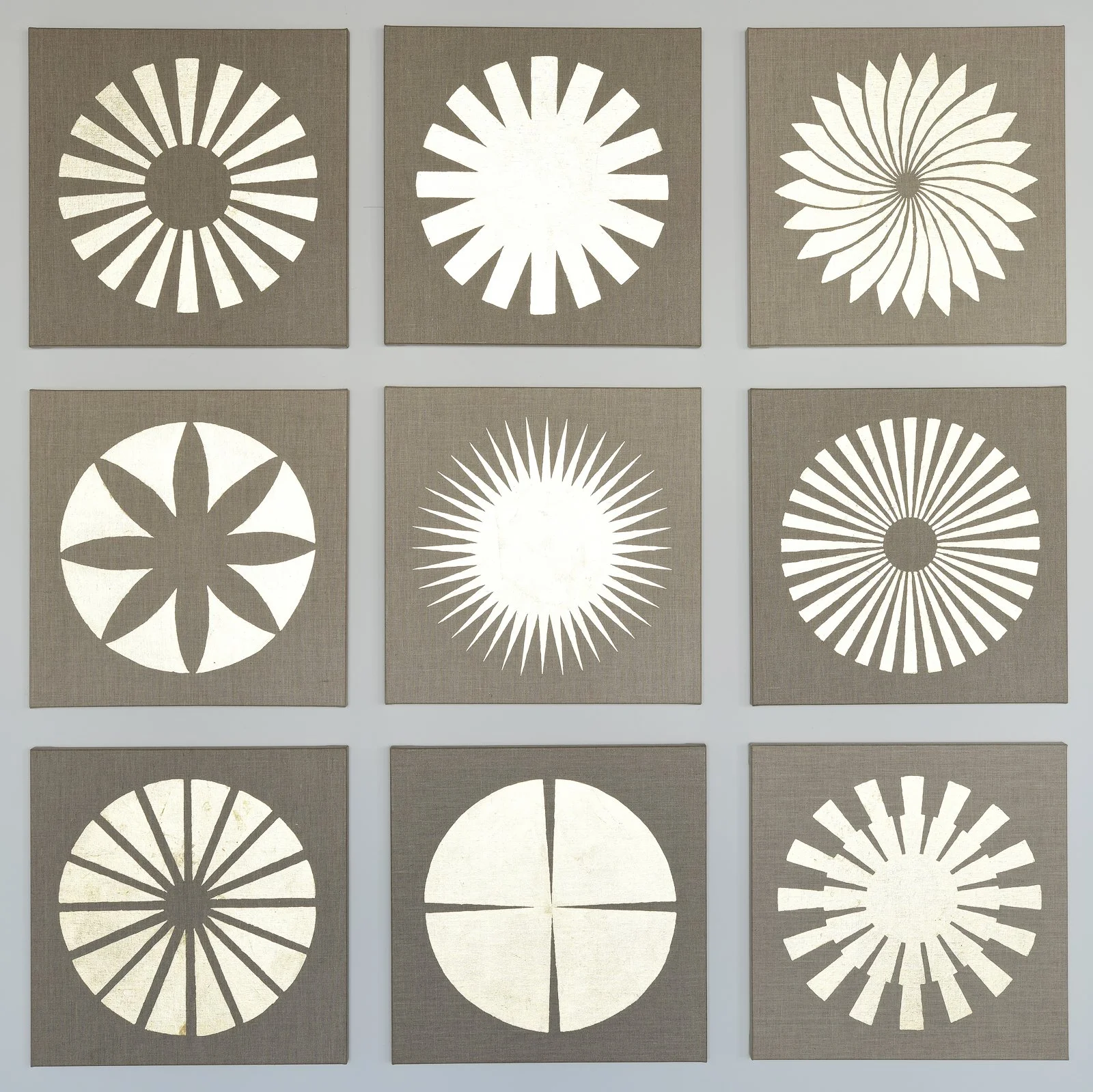 The Suns, Gold Leaf on Linen, 2026. Each piece measures 20 x 20 inches. Available at Samuel Own Gallery.