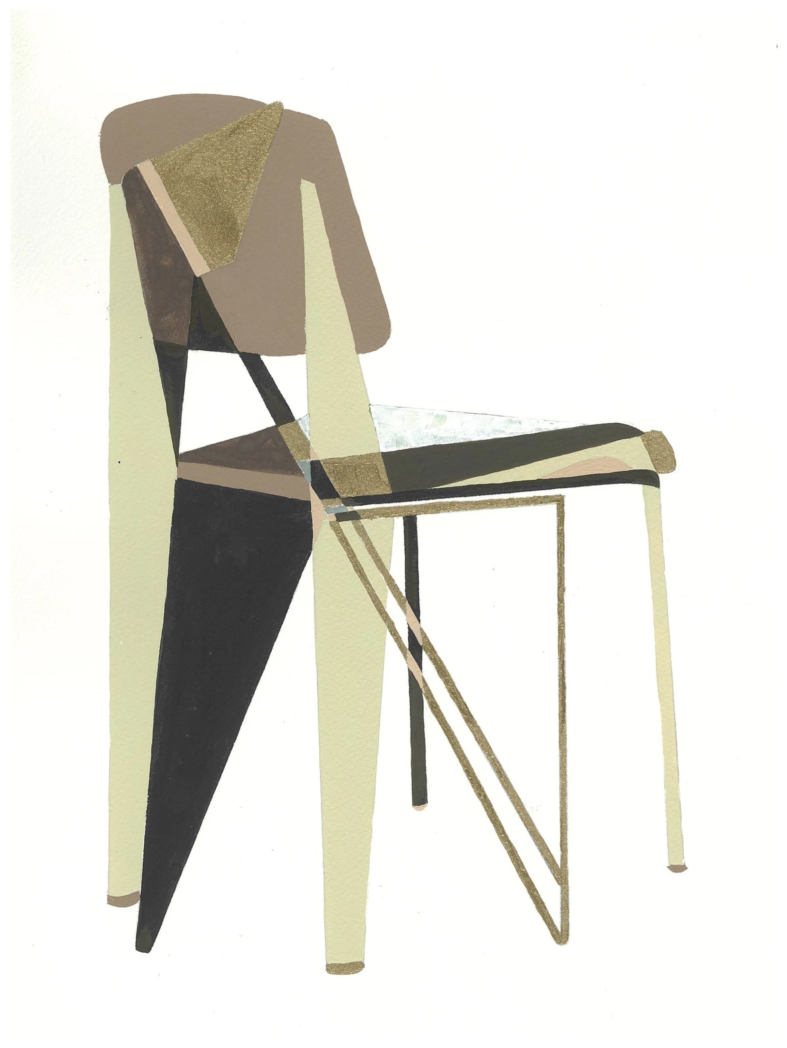 Prouvé chairs 2, 9x12” unframed, acrylic on paper