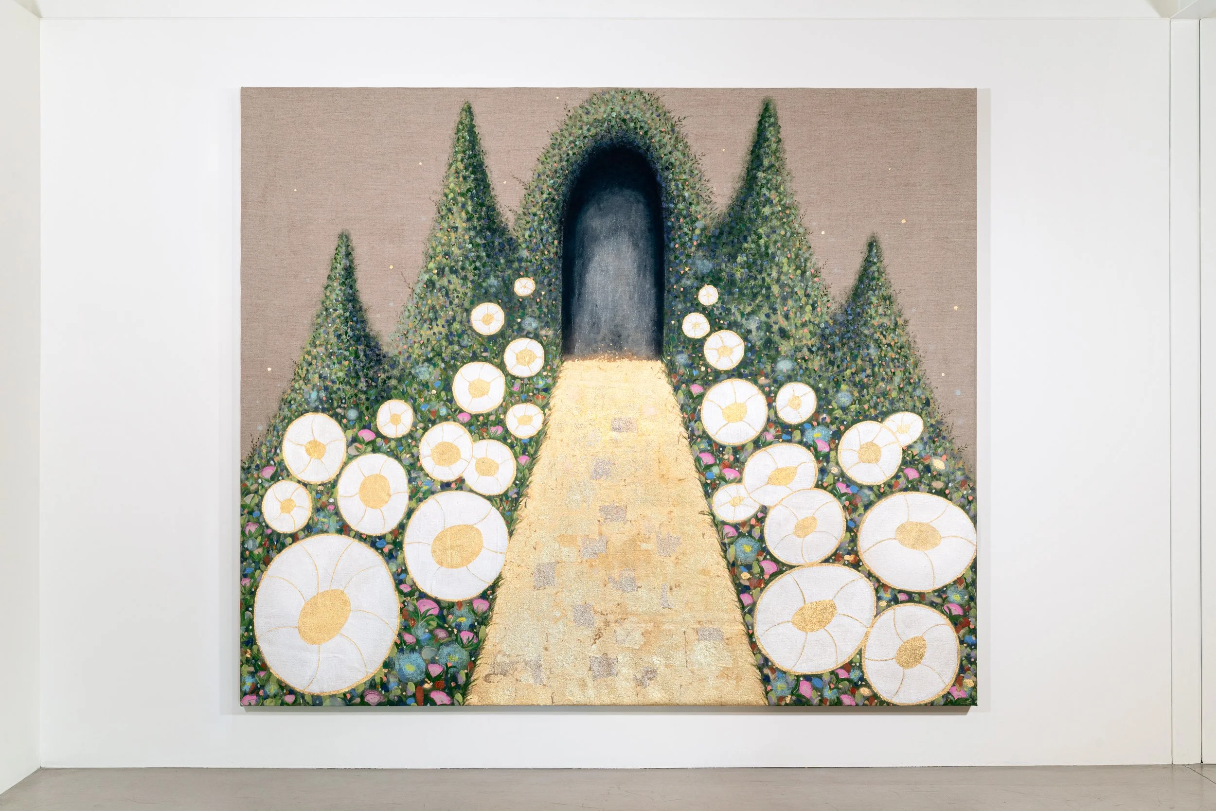 “The Pleasure of Becoming “
96 x 108” Acrylic & gold leaf on linen 2026