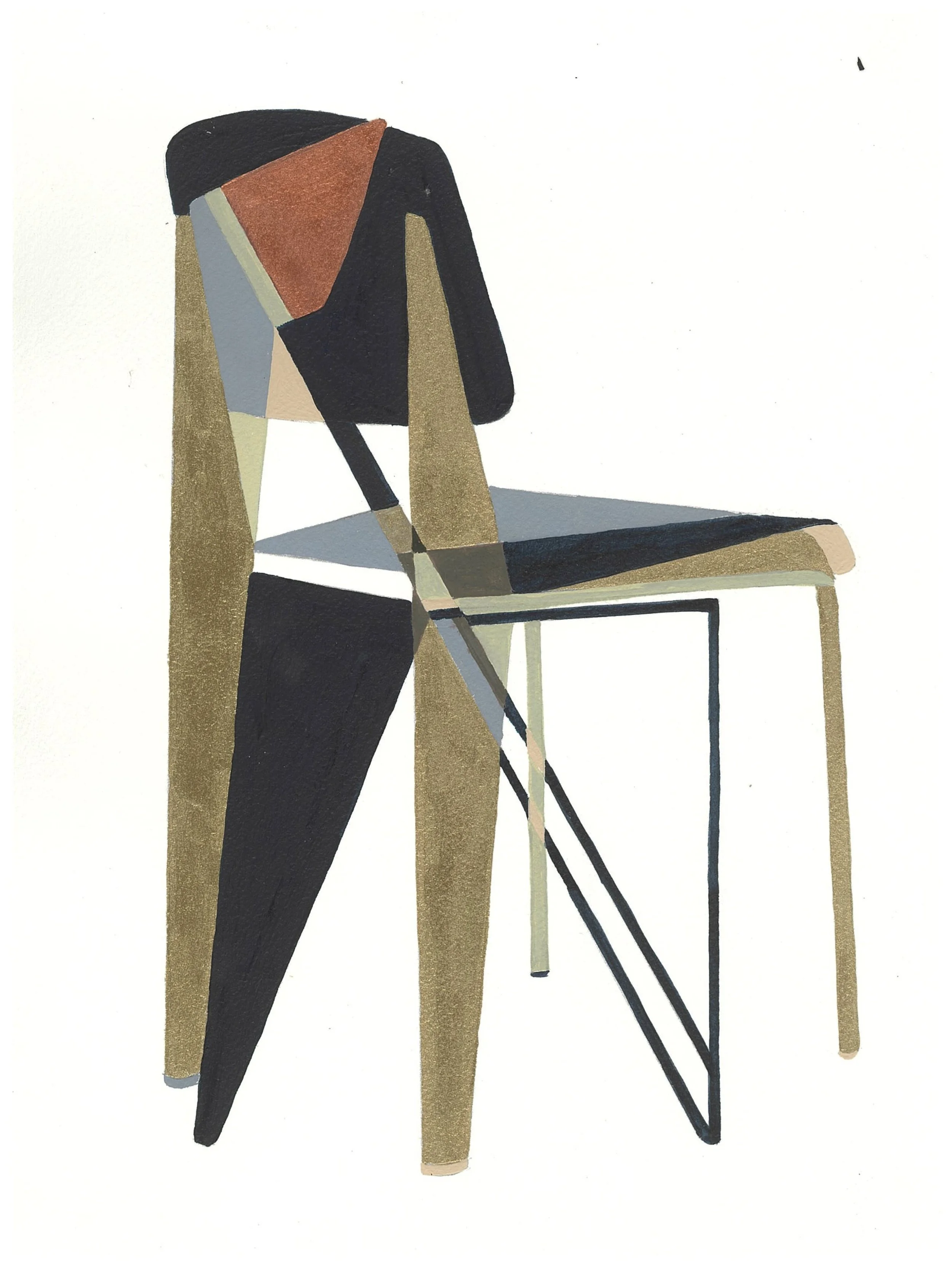 Prouvé chairs 4, 9x12” unframed, acrylic on paper