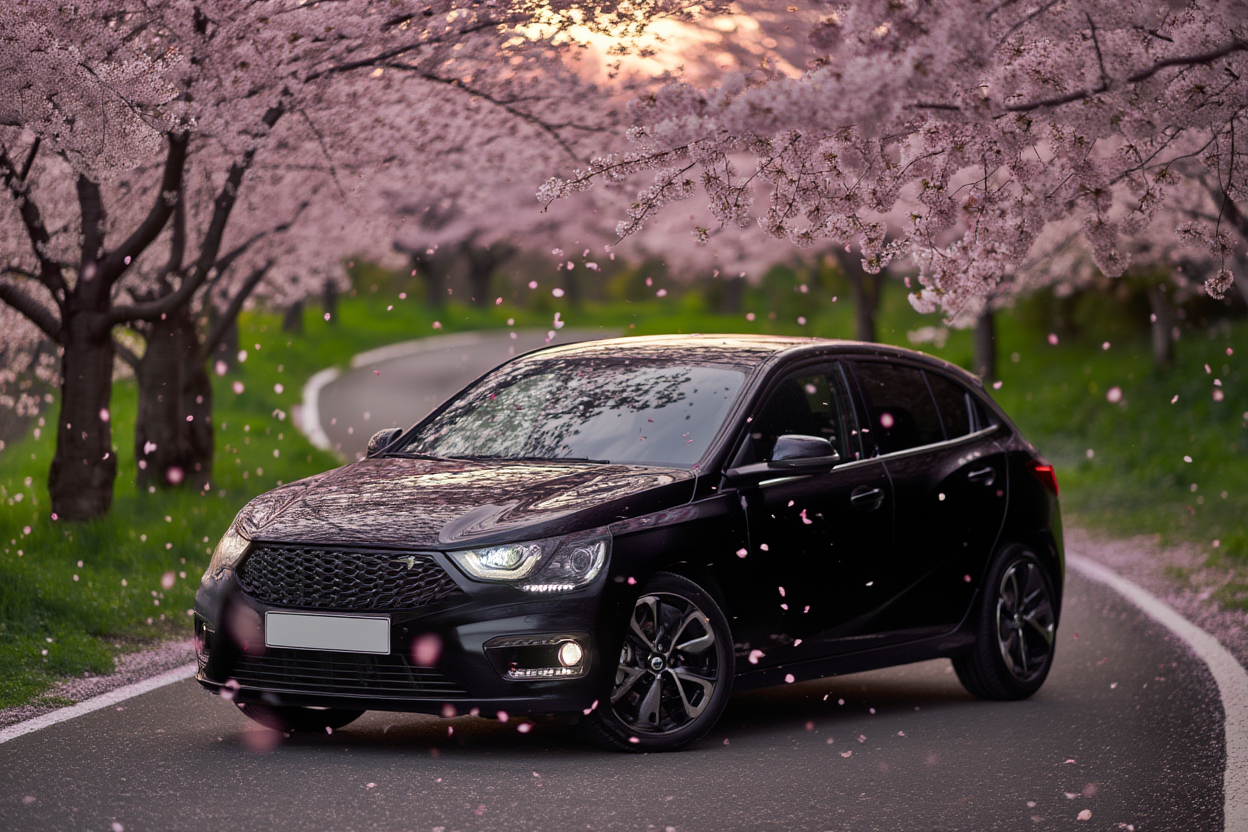 Black SUV in Cherry Blossoms.png