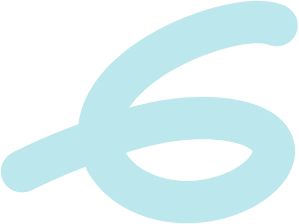 Light blue number six symbol on a transparent background.