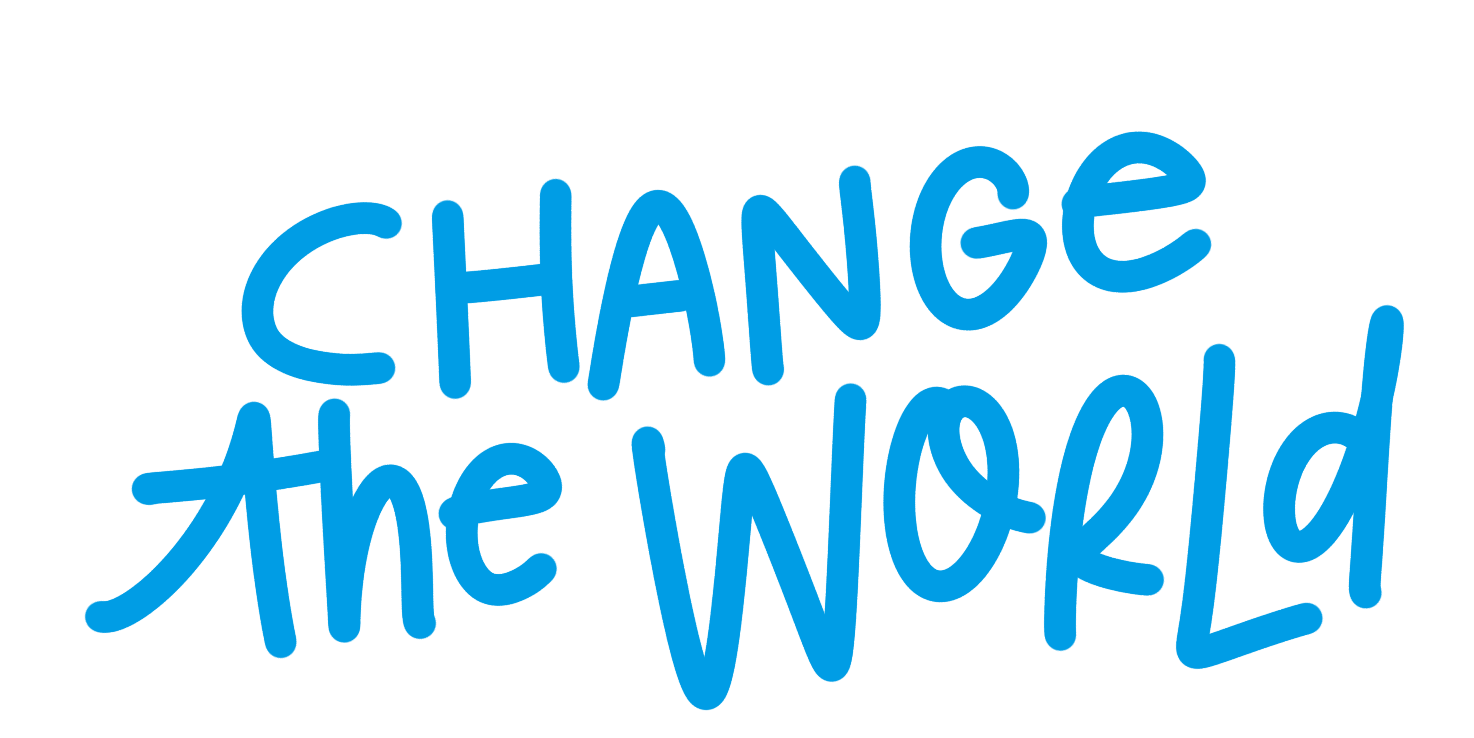 Text reading 'Change the World' in stylized blue and white lettering.