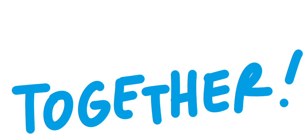 Colorful hand-drawn text saying "Let's work together!" with a black background.