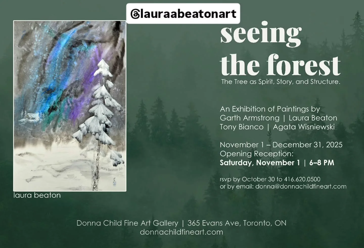 You're invited! Join me on Nov 1st from 6-8pm at @dcfagallery for the powerful opening exhibition of Seeing Forest. This show celebrates the vital role trees and forests play in our lives, made all the more poignant after this summer's devastating fo