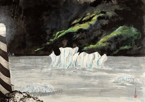 Aurora Borealis, over the Lighthouse lighting the way throughout Iceberg Alley  on Fogo Island, Newfoundland