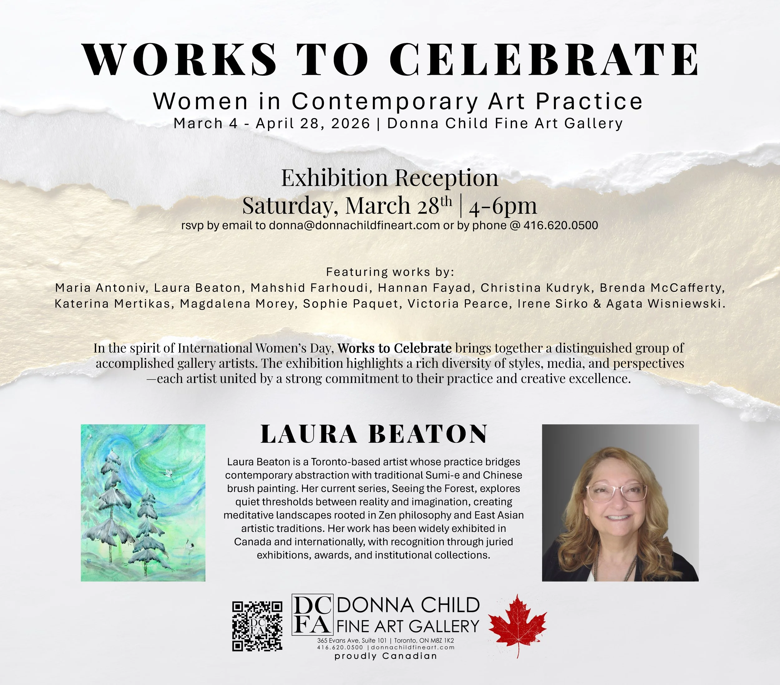 Invitation for Opening Reception for Laura Beaton on March 28, 2026 from 4-6pm at Donna Child Fine Art Gallery