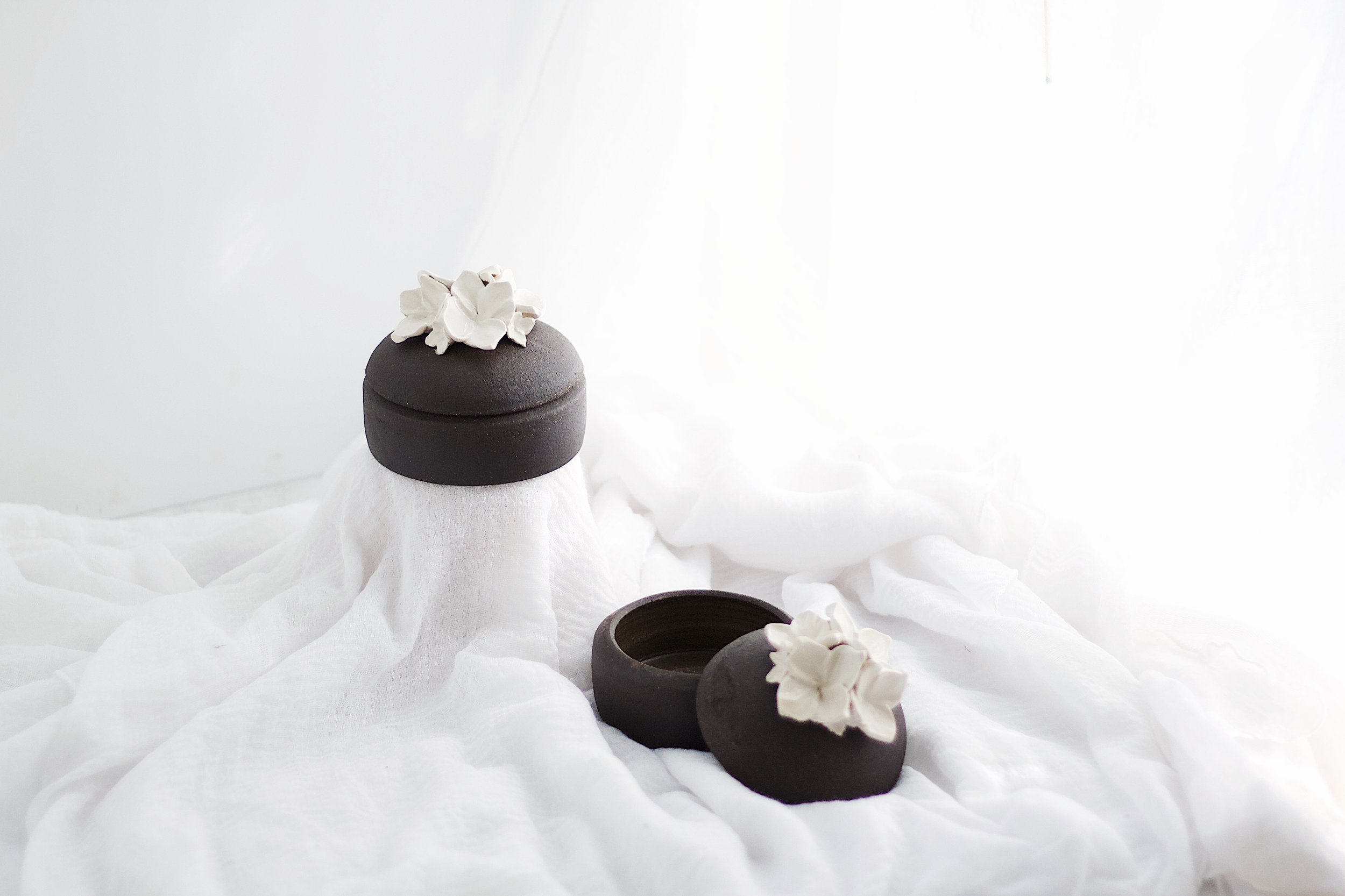 Charcoal Blossom Lidded Jar