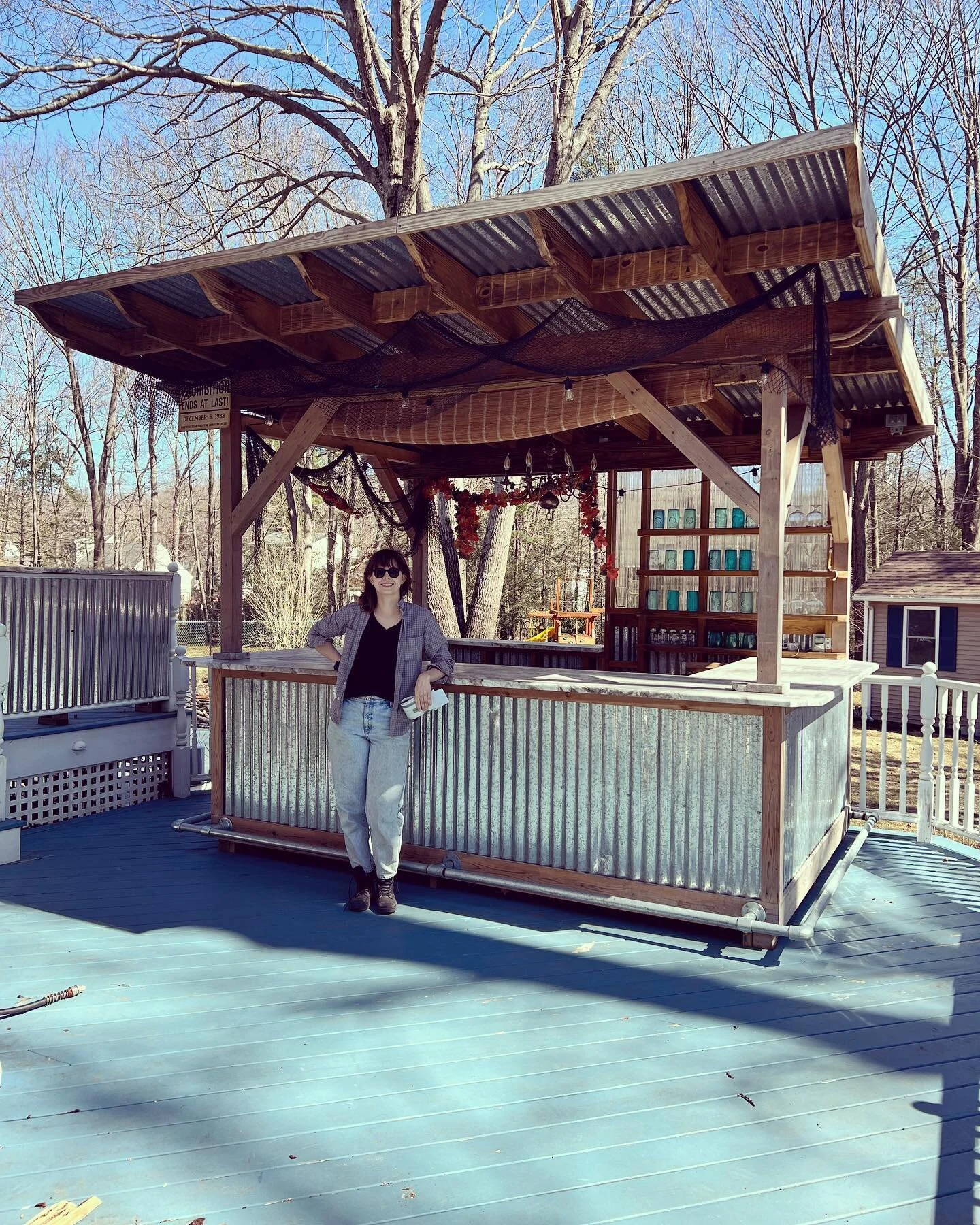 Now you see it, now you still see it 🪄 

This month I&rsquo;m demo-ing a tiki bar for parts! Storing away this metal sheeting for the future chicken coop of my dreams.

#demo #myfavoritepasttime #futureplans #woodworker #reusereducerecycle #material