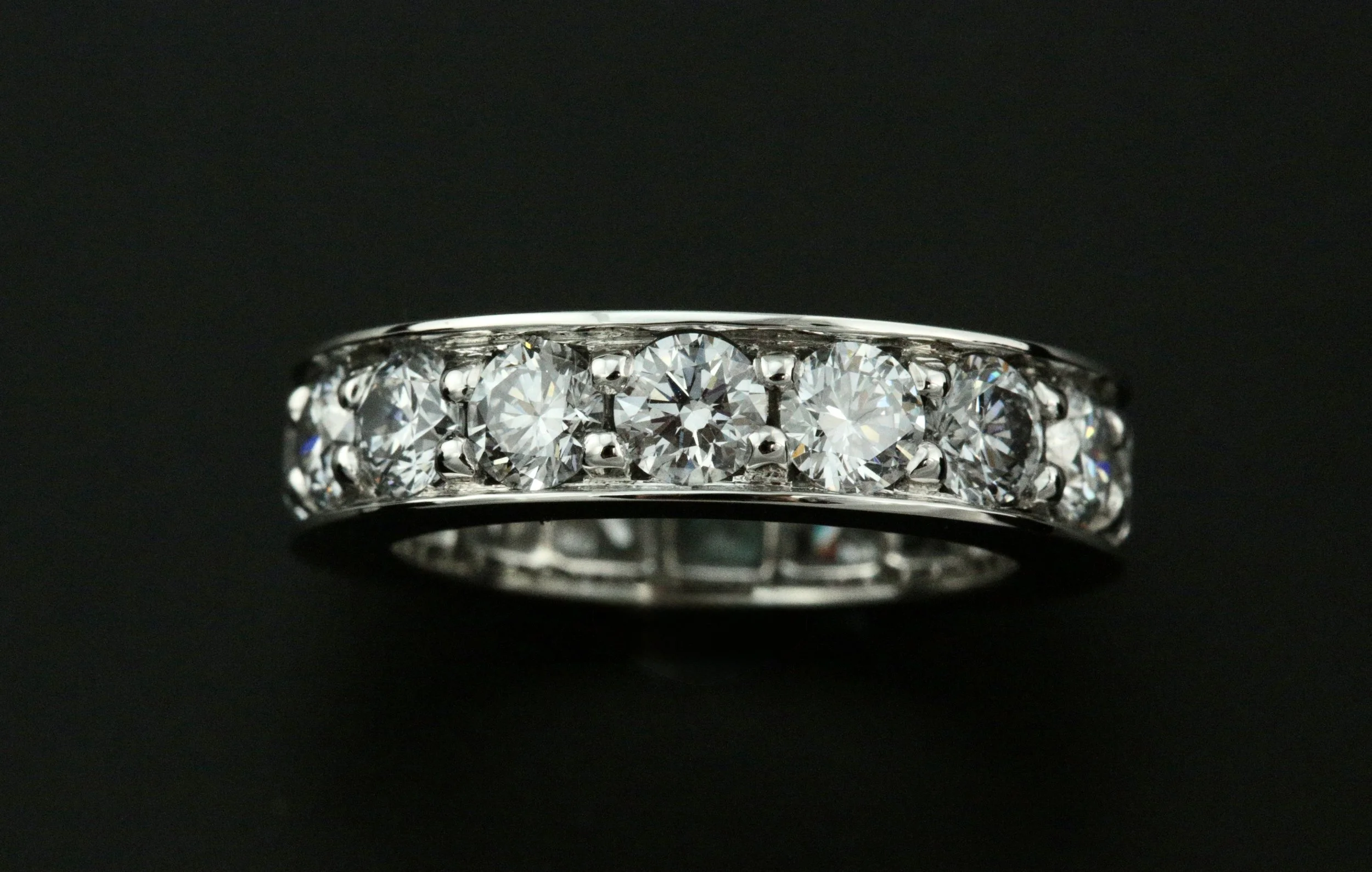 custom make 14k white gold natural diamond wedding ring and wedding band set designed and crafted by Stark Jewelers in Sacramento