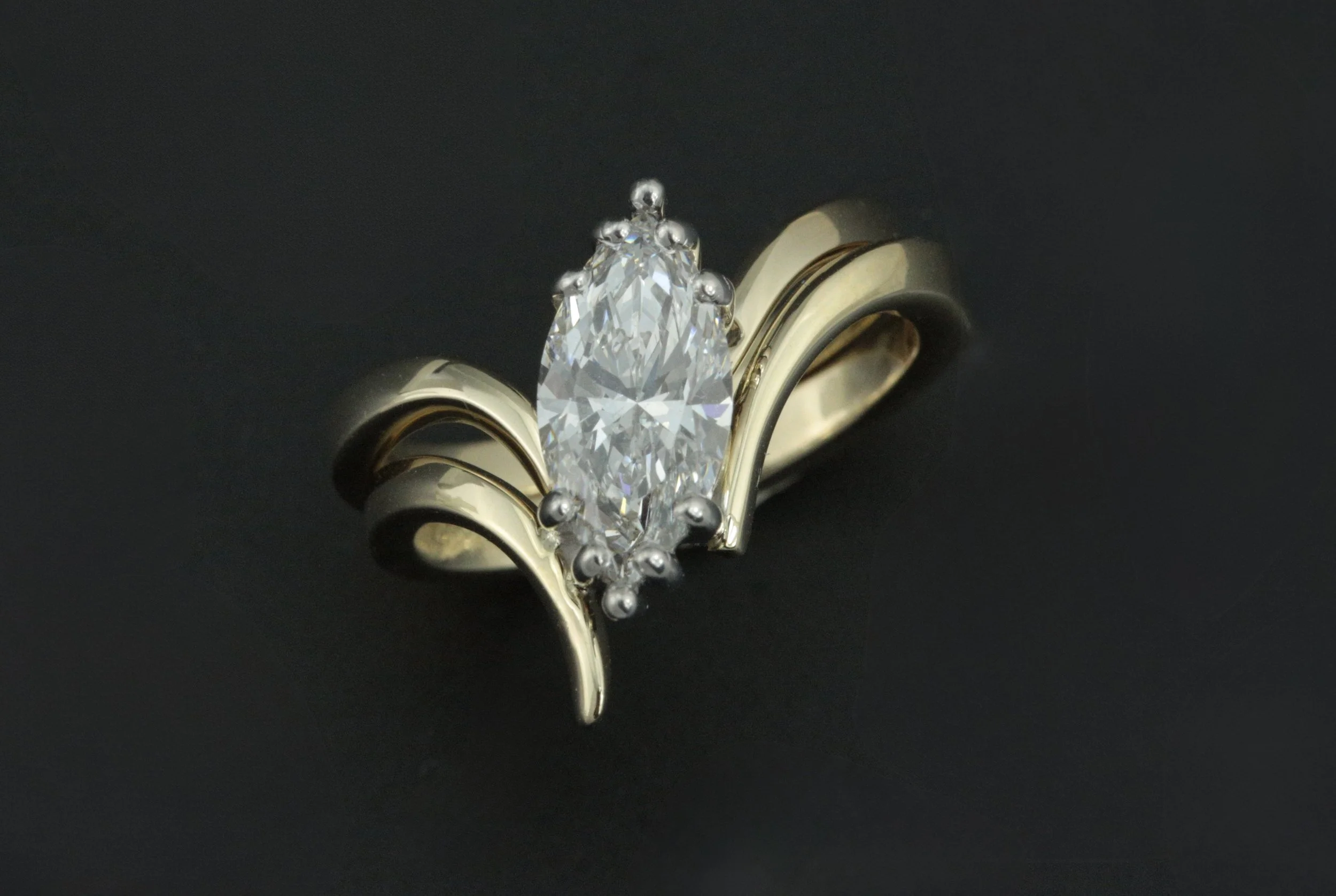 Precision Wax Modeling of the custom diamond engagement and wedding ring set designed and handcrafted at Stark Jewelers in Sacramento