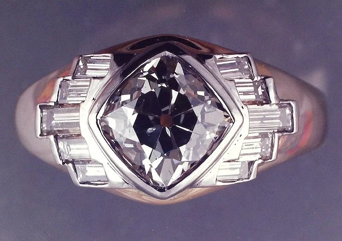 Art deco style special custom handmade gold ring with diamonds by Stark Jewelers