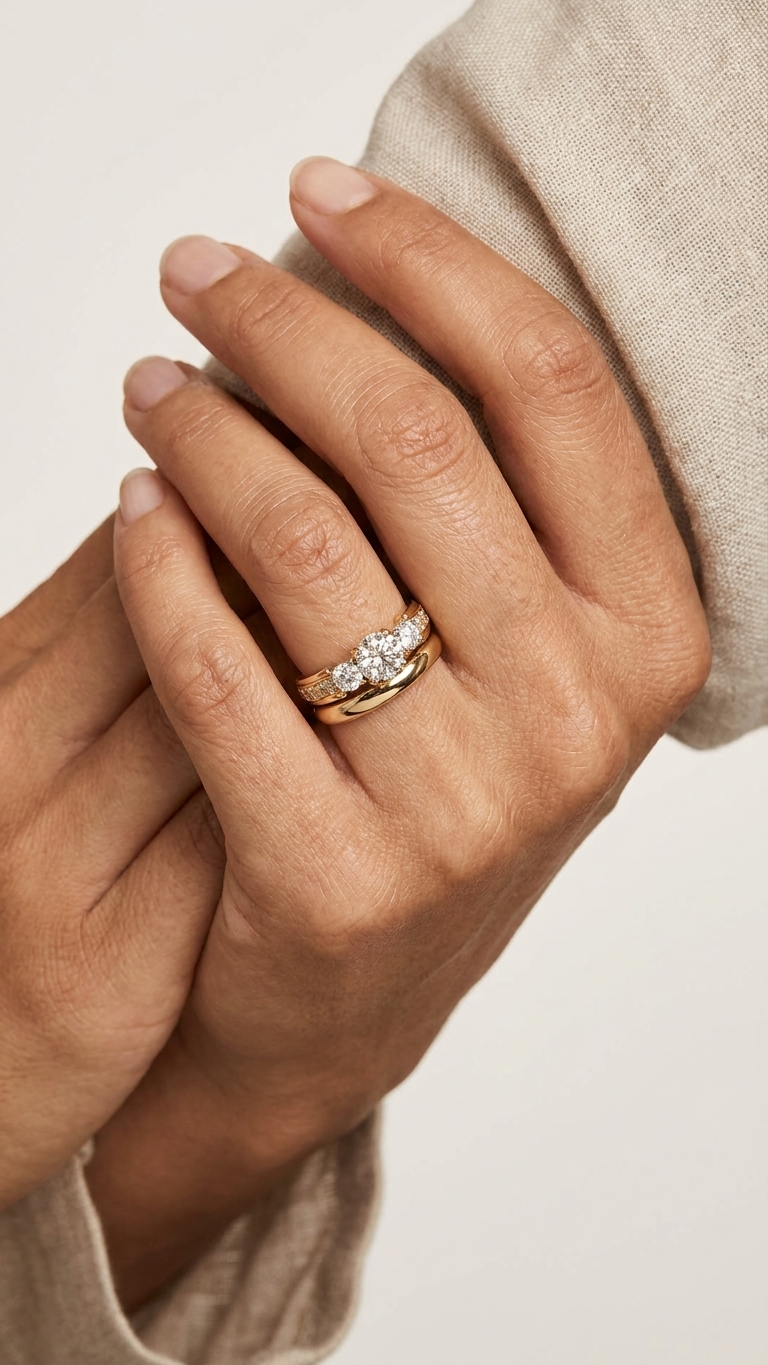 stark jewelers bespoke engagement cluster diamonds ring collection on a model