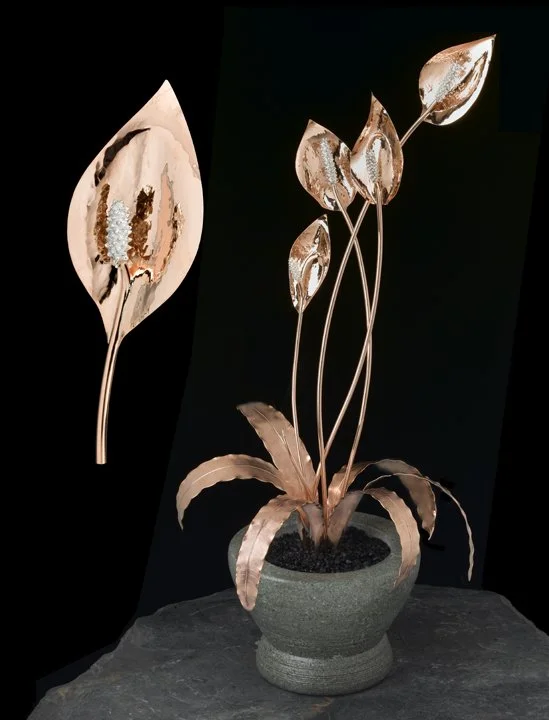 Bronze Peace Lily Masterpiece Sculpture & 1 Brooch Set