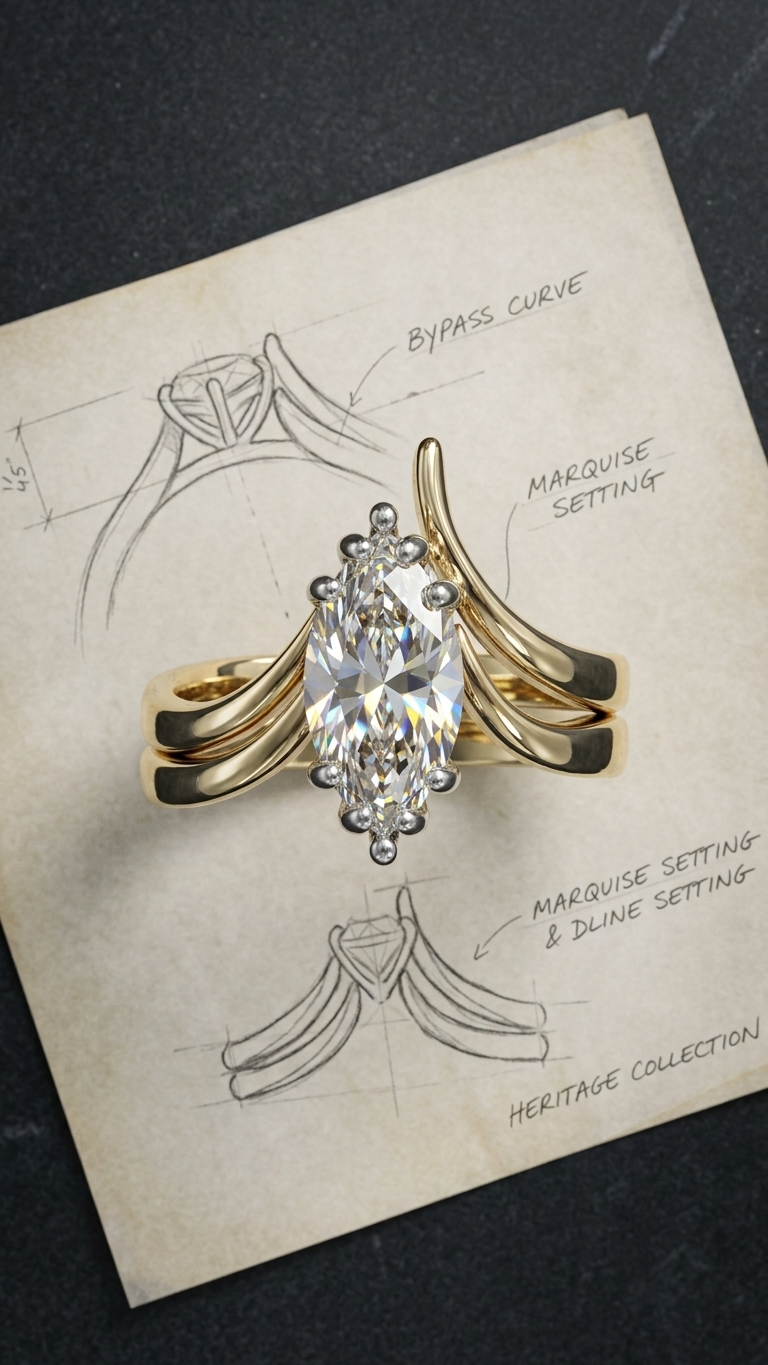 Perfect Harmony: Crafting a Custom Marquise Diamond &amp; Contour Wedding Set