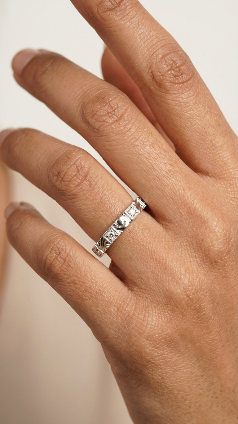 stark jewelers bespoke women's wedding band collection on a model